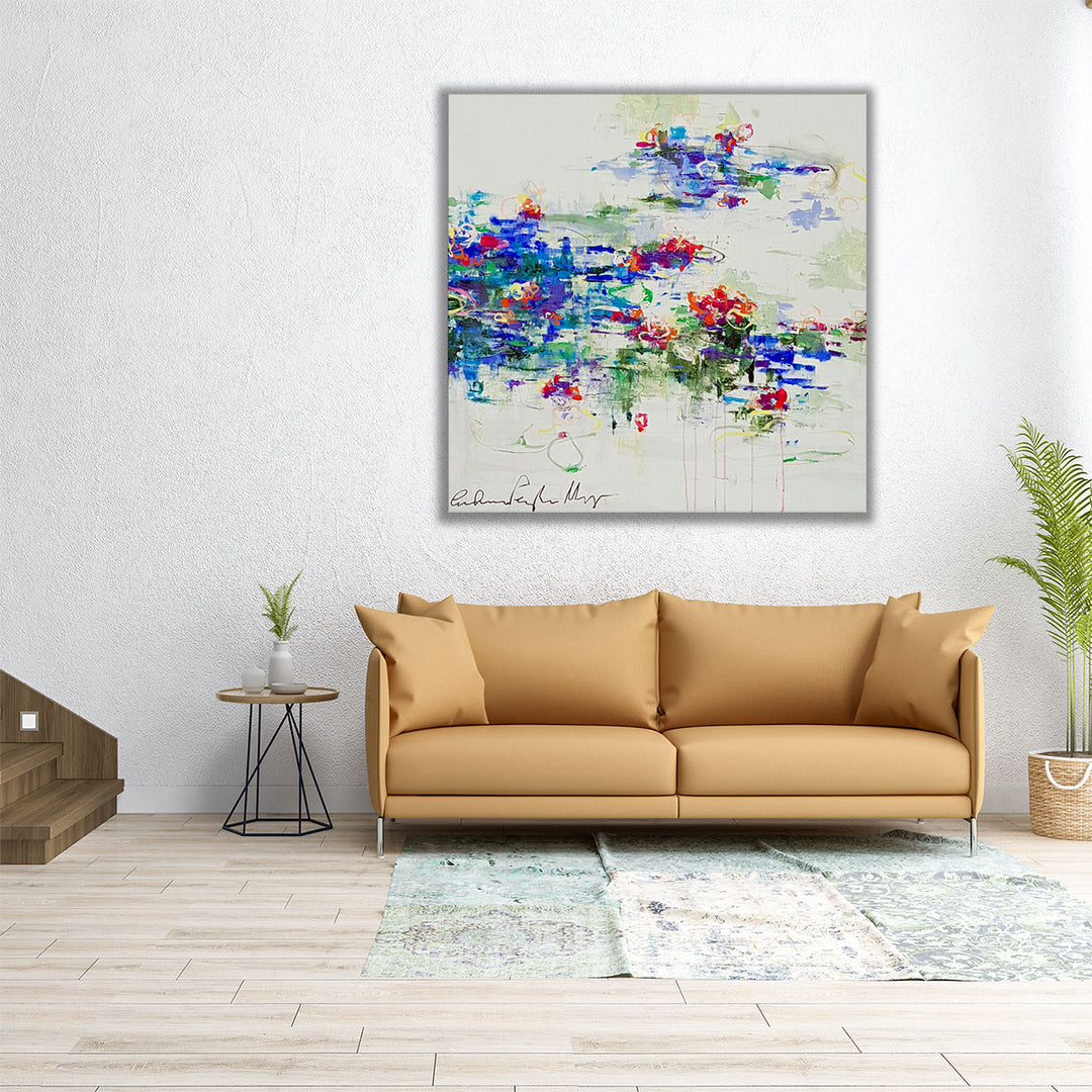 Square modern canvas with floral impression