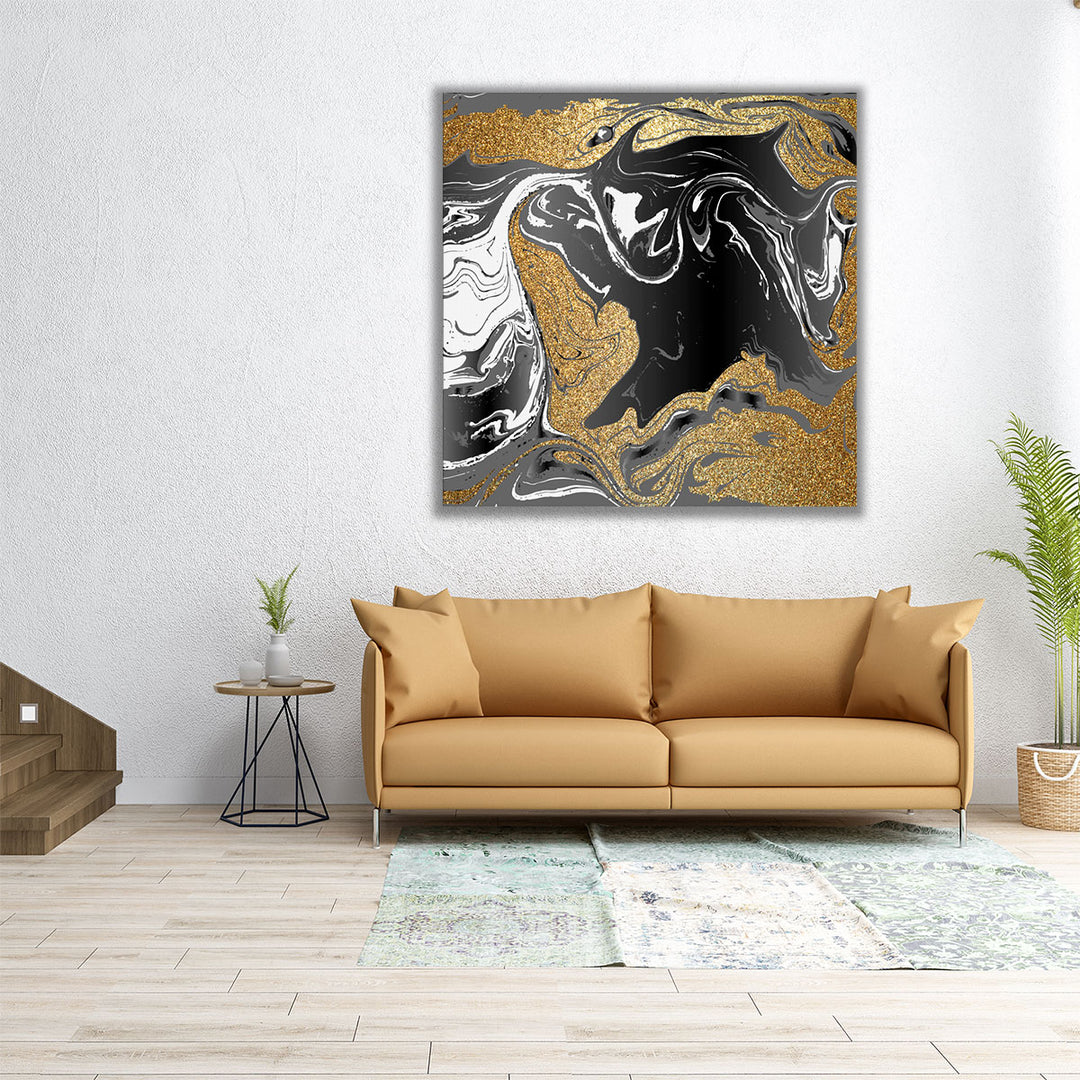 contemporary gold and black abstract canvas