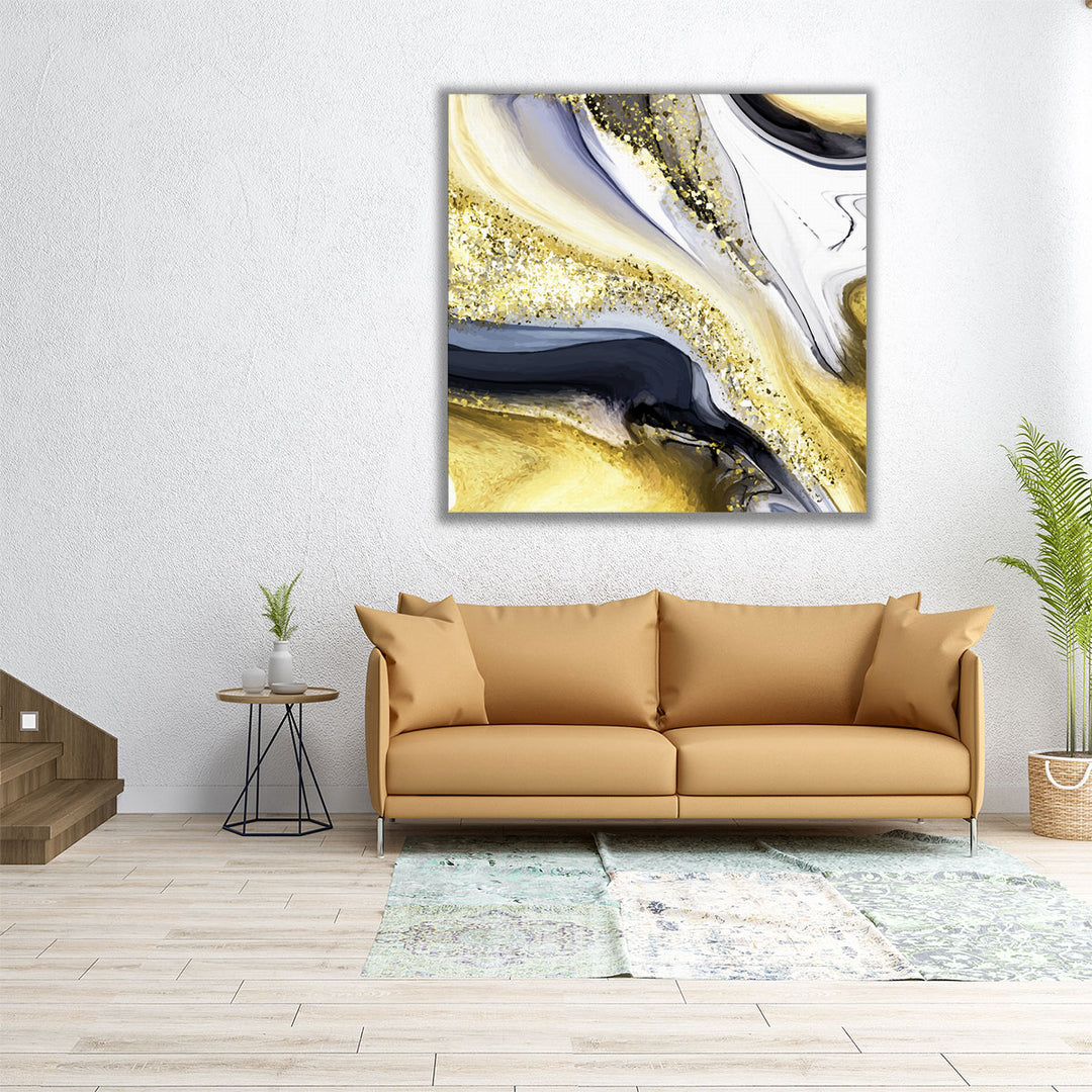 24×24 canvas – bold gold and blue artscape