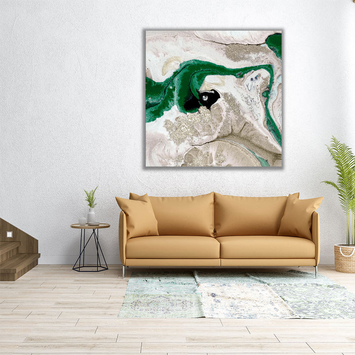 Square canvas with emerald and silver texture
