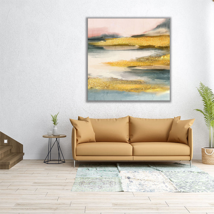 modern corridor art – neutral background with yellow