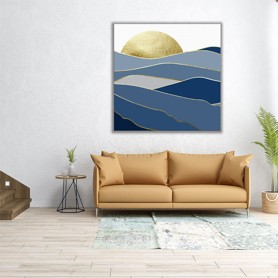 40x40 canvas of gold and navy landscape art