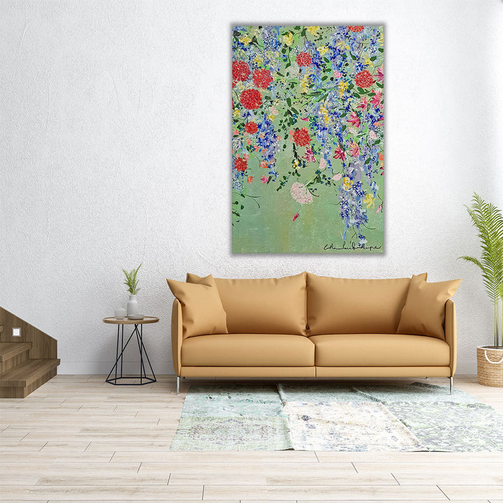 Vertical canvas of colorful abstract flowers