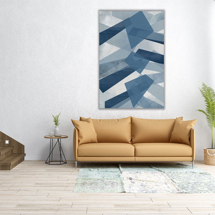 Vertical abstract canvas in geometric blue