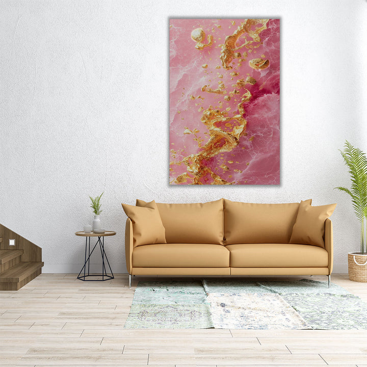 Living room canvas art pink gold abstract