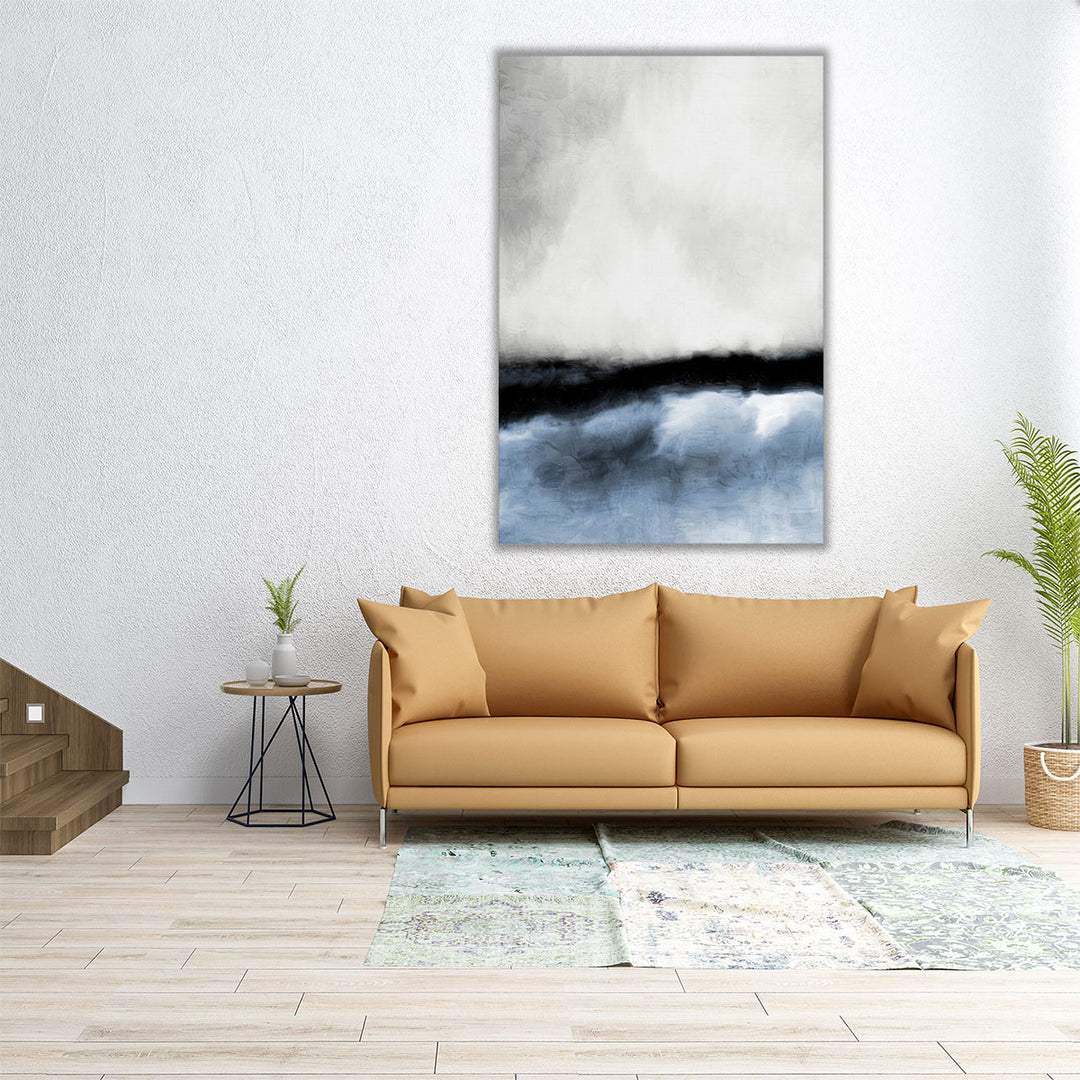 Vertical canvas with blue and white abstraction