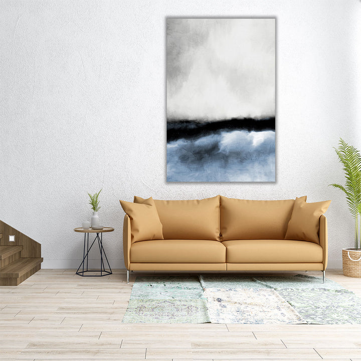 Vertical canvas with blue and white abstraction