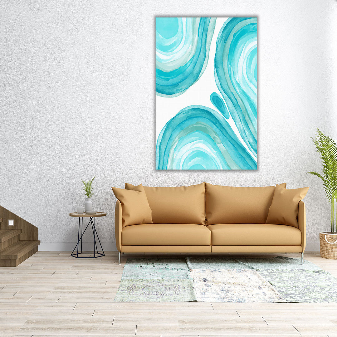 Large abstract painting with blue on white