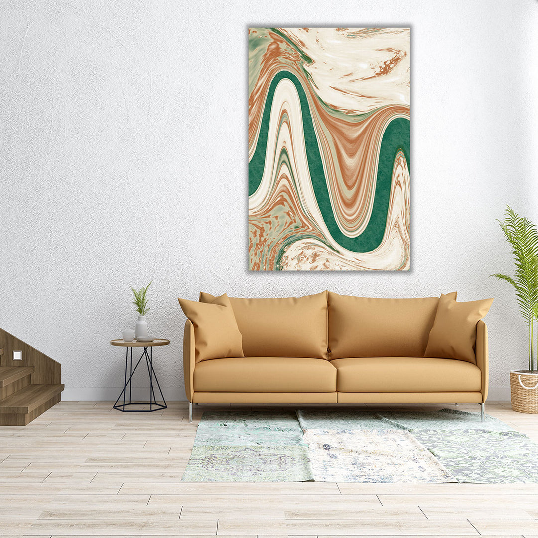 Vertical canvas with beige and green strokes