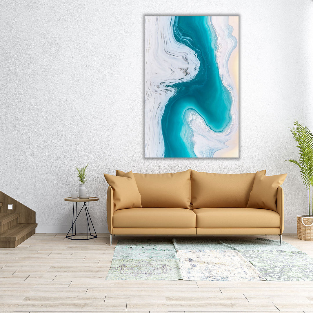 hallway decor – blue and white fluid design