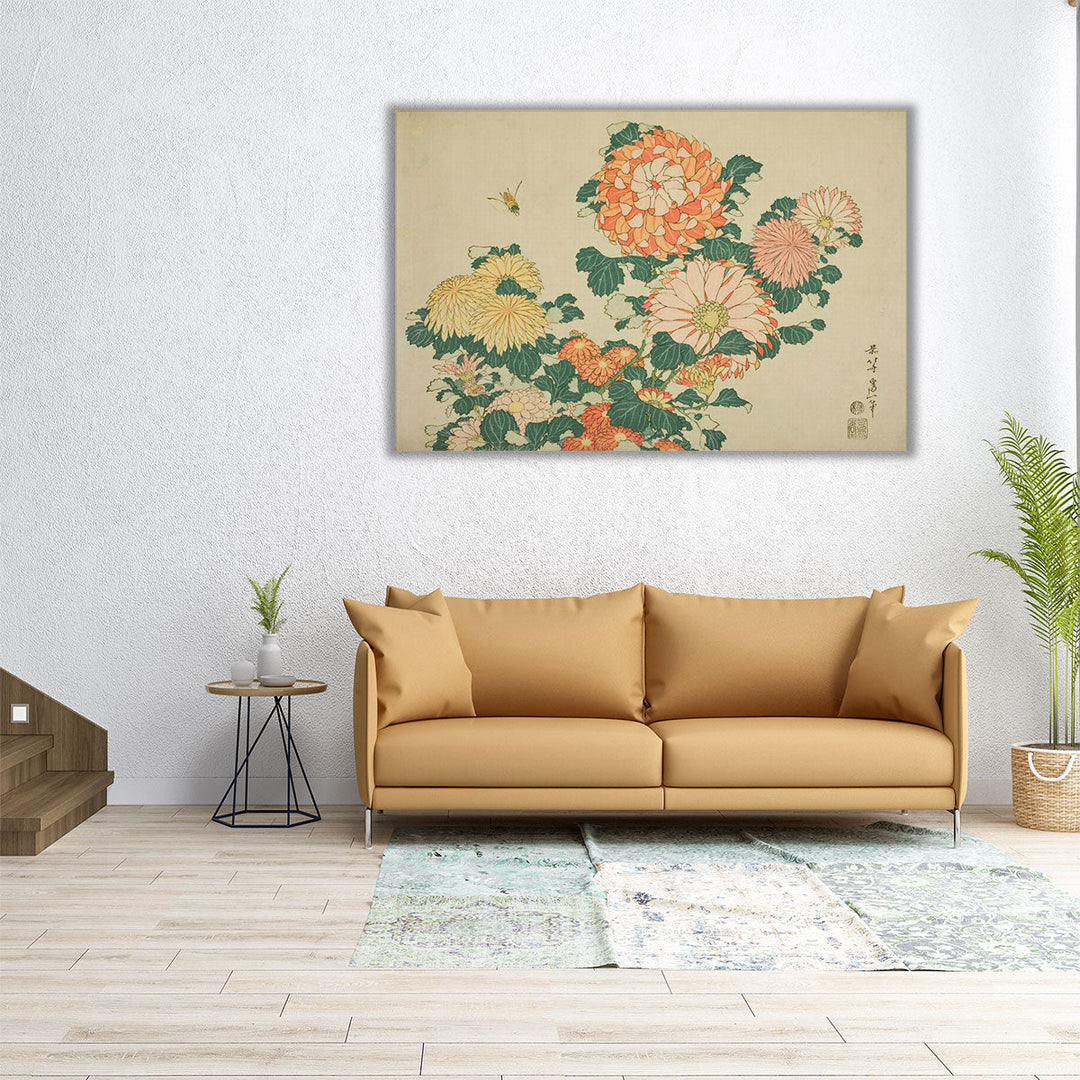 Bee And Chrysanthemums - Canvas Print Wall Art
