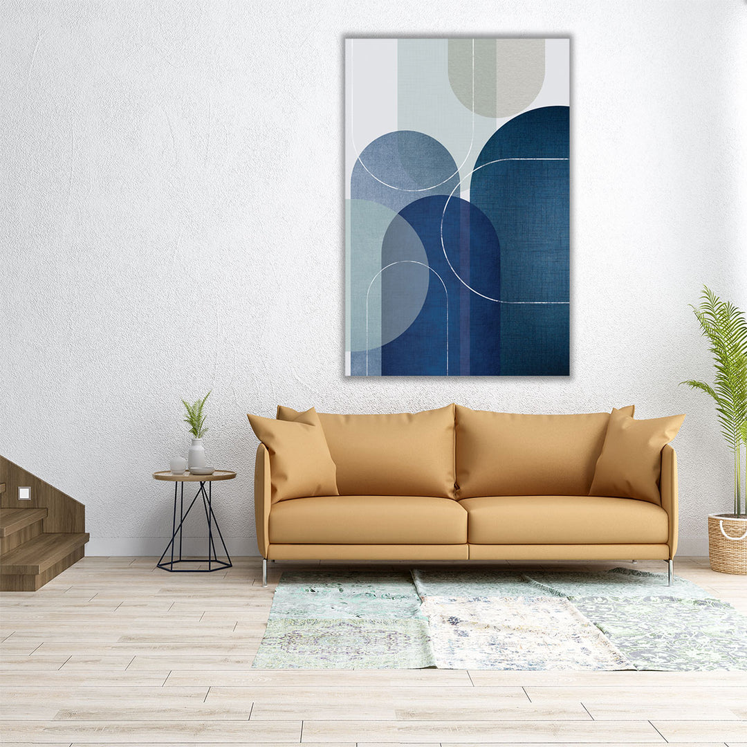 40x60 Wall Art – large framed abstract in blue mid century style