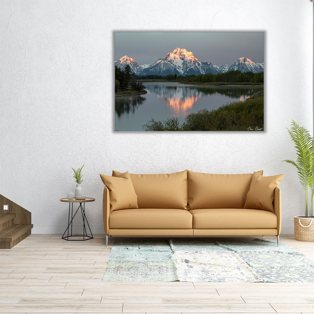 30x20 mountain and lake print, neutral tones