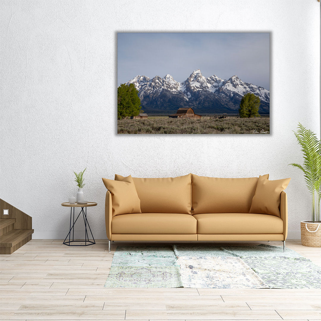 60x40 canvas with mountain and barn scene