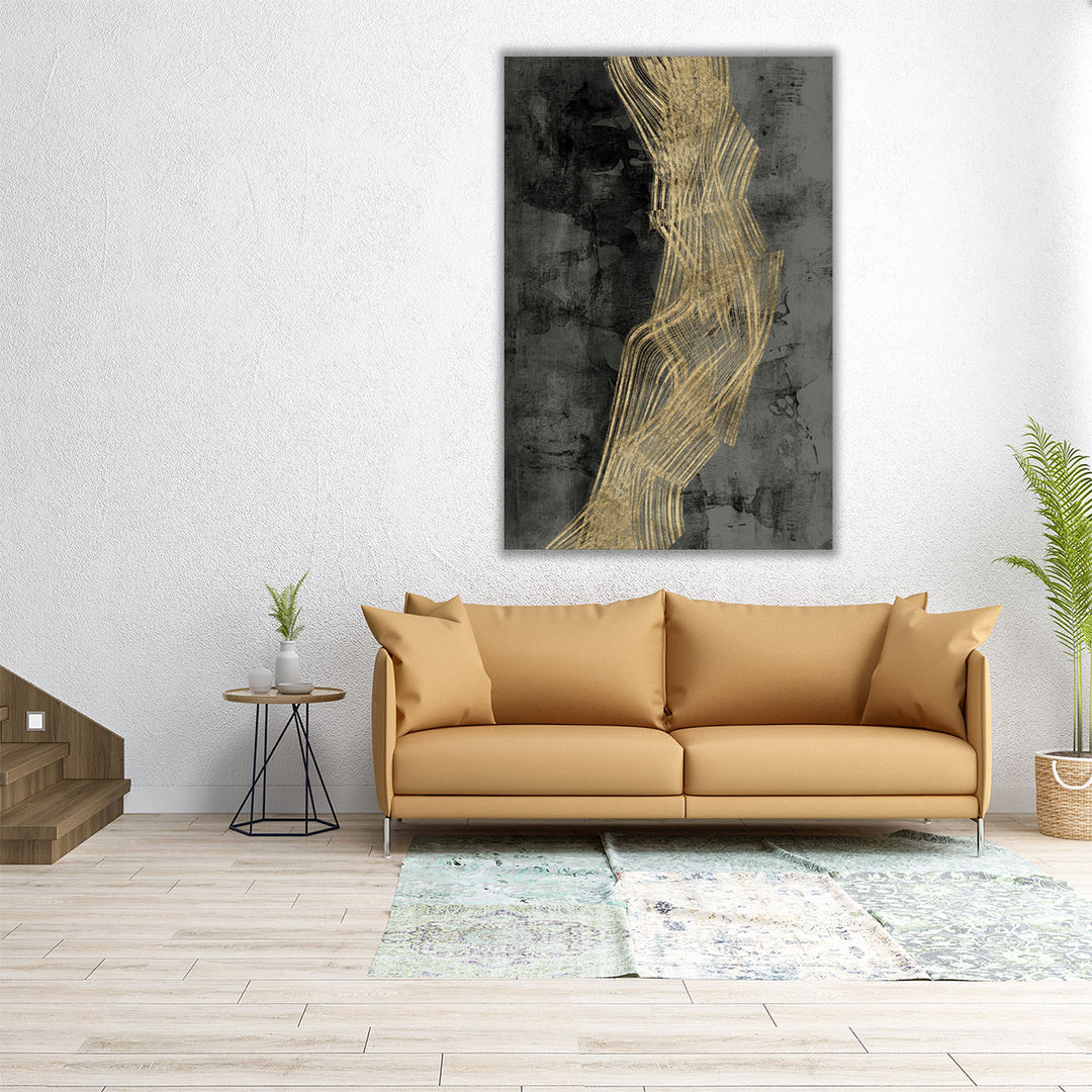 Vertical abstract art with golden brushwork