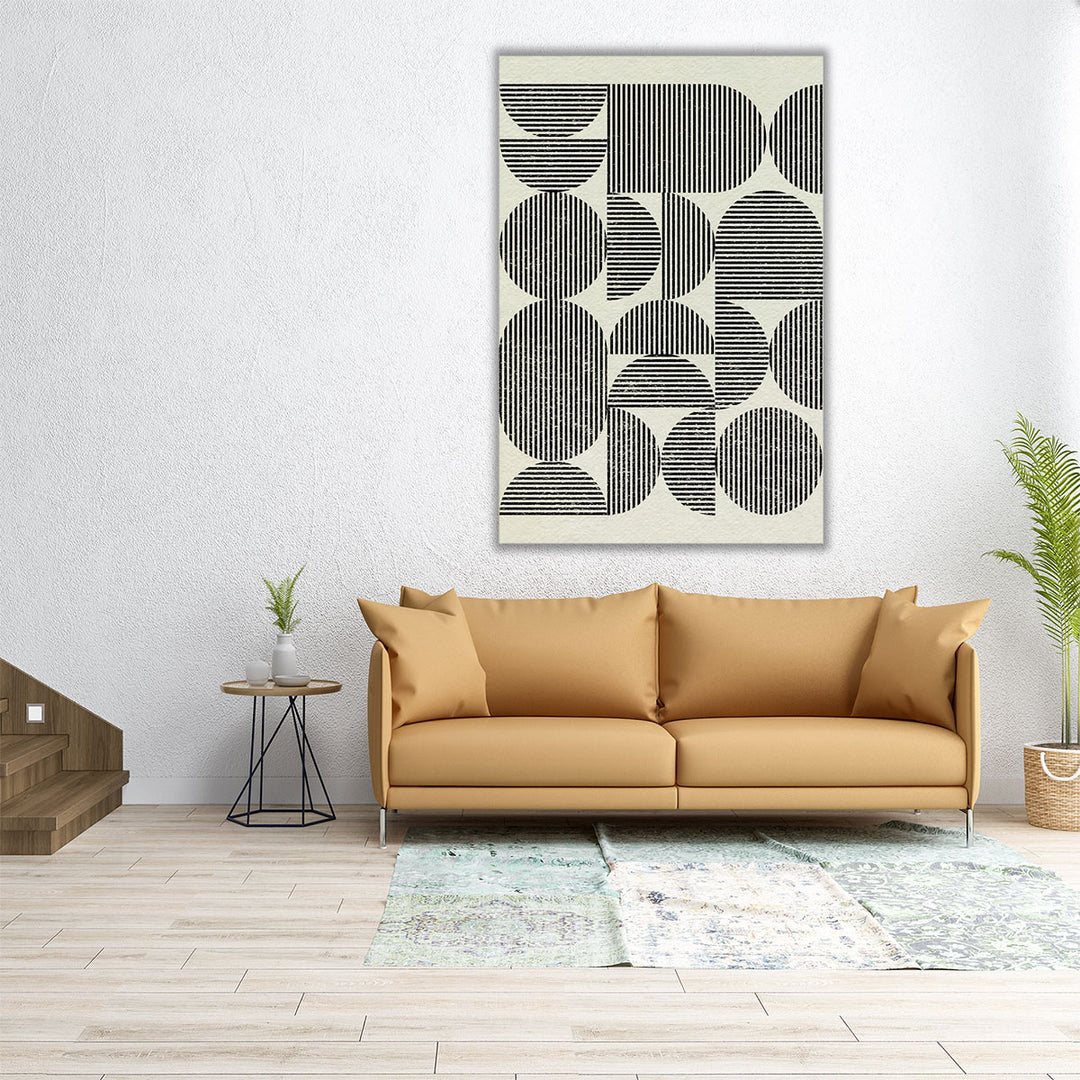 Vertical black line art on white canvas