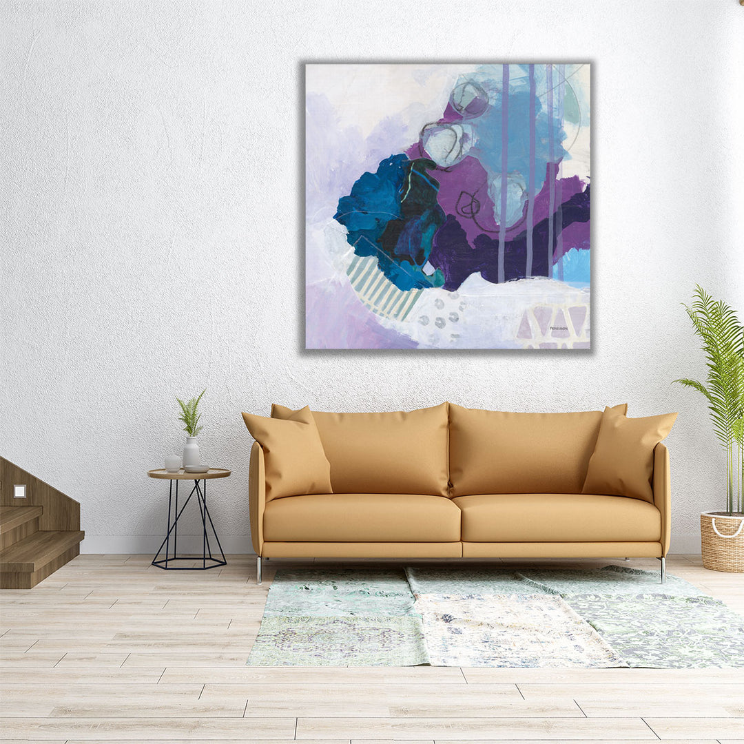 Square abstract canvas with purple and blue