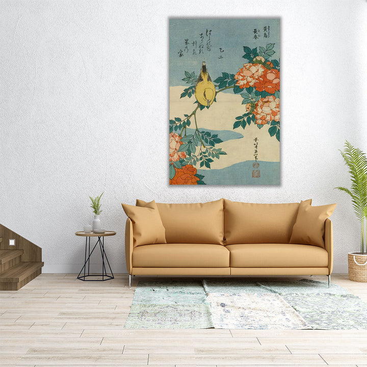 Black-Naped Oriole And China Rose, 1833 - Canvas Print Wall Art