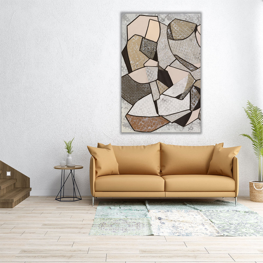 40x60 Wall Art – vertical framed piece with gray and beige cubism