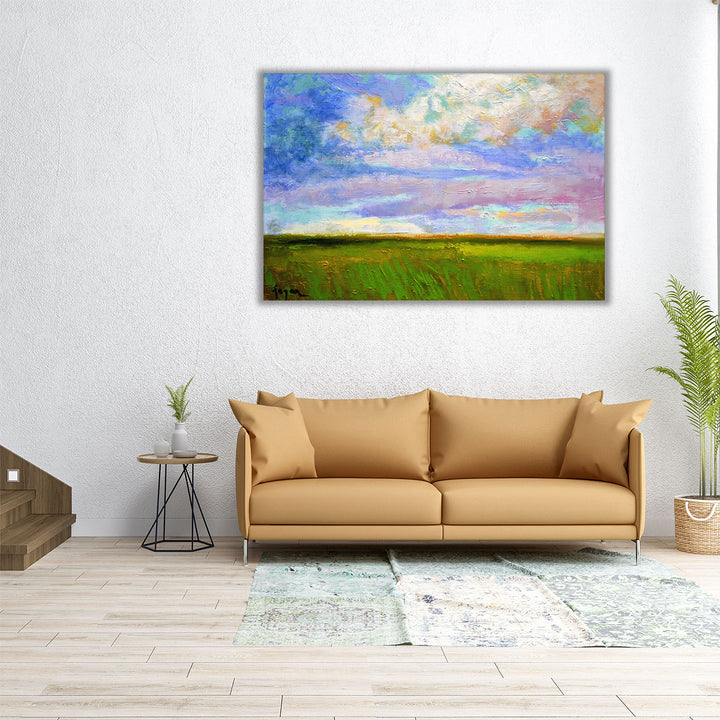 60x40 canvas of meadow and cloud scene in neutral colors