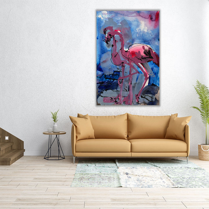 Flamingo canvas art in watercolor style