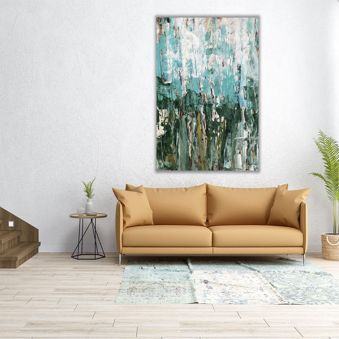 Vertical canvas art with organic abstract design