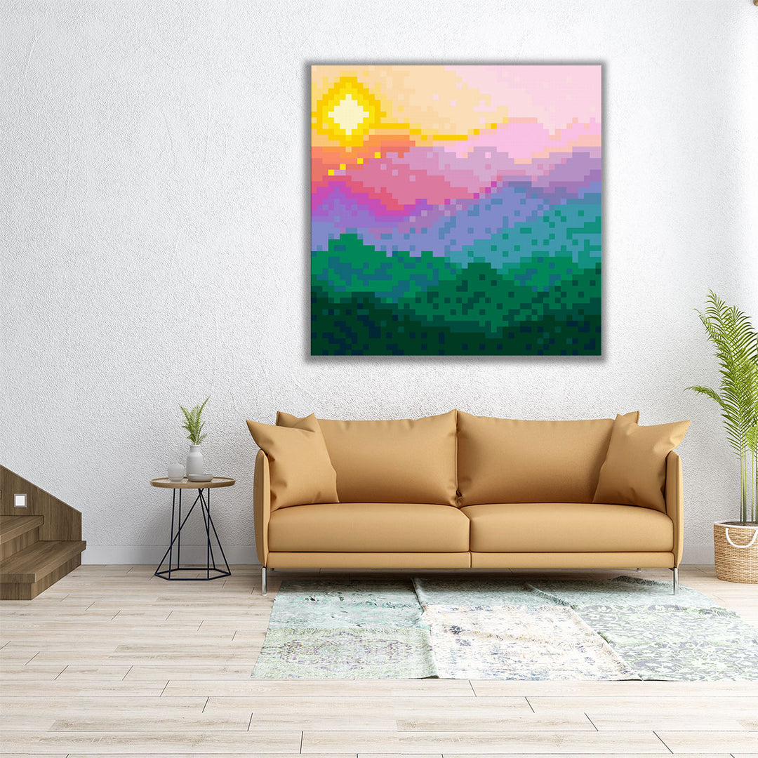 Square wall art abstract mountain design