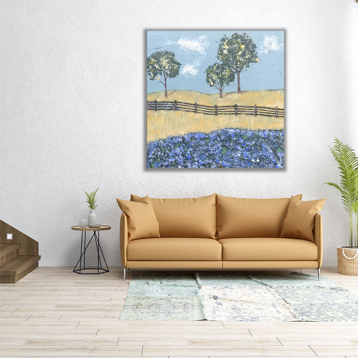 40x40 landscape canvas with tree and abstract elements