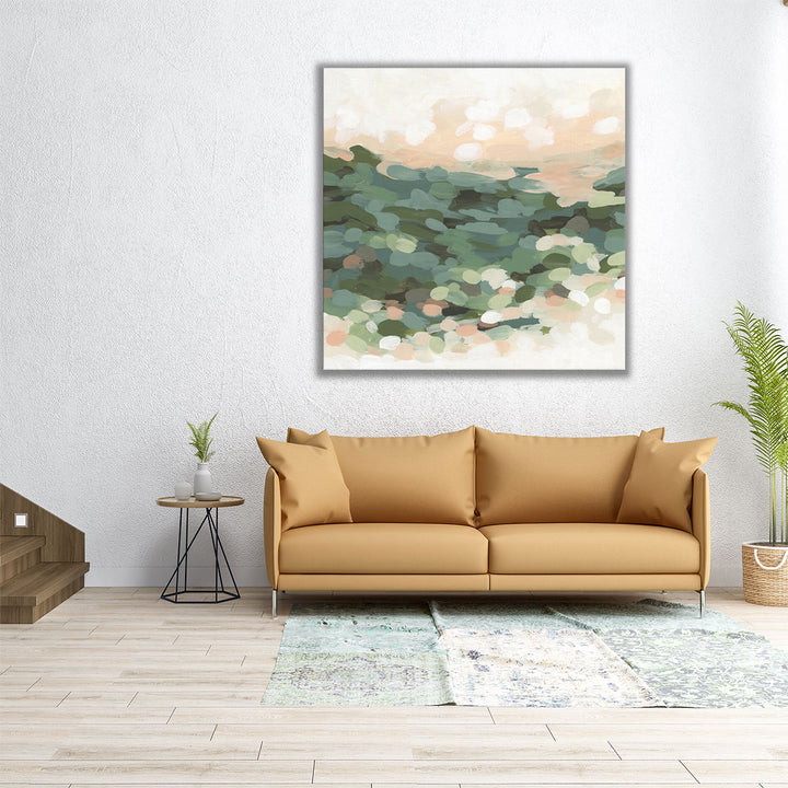 40x40 Wall Art – large square green abstract framed canvas