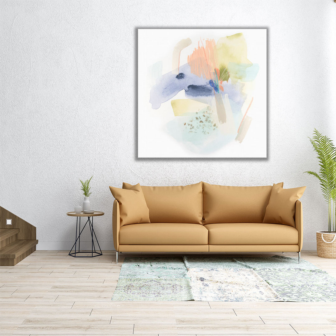 40x40 Wall Art – large square framed painting in soft neutrals