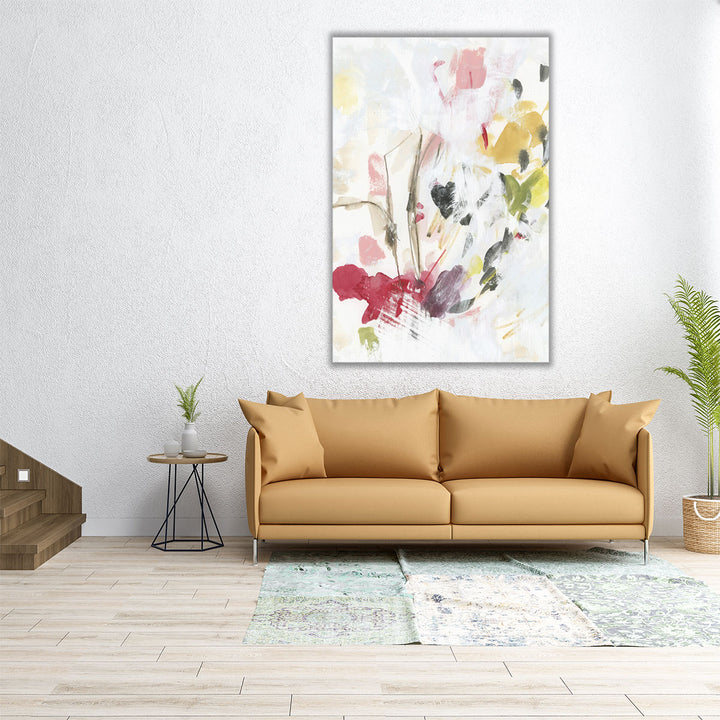 Living room botanical wall art white red