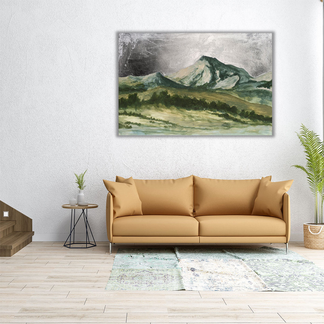 Big wall art mountains in silver and green