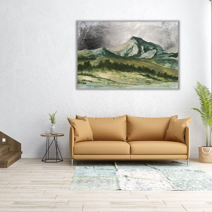 Big wall art mountains in silver and green