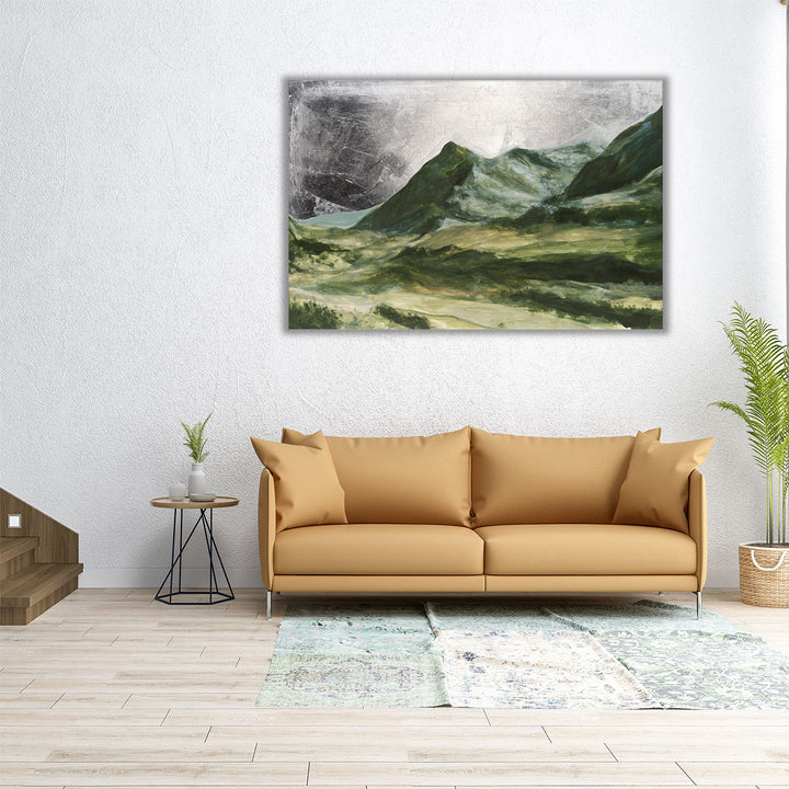 Large wall art silver and green mountains