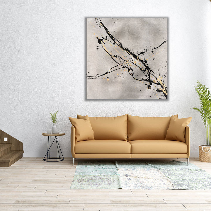 Square wall art in neutral with gold highlights