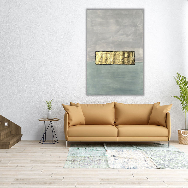 Vertical canvas with gold rectangle on soft grey