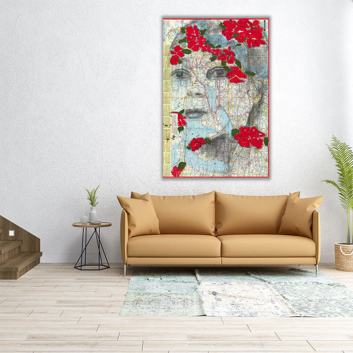 Neutral hallway map canvas decor