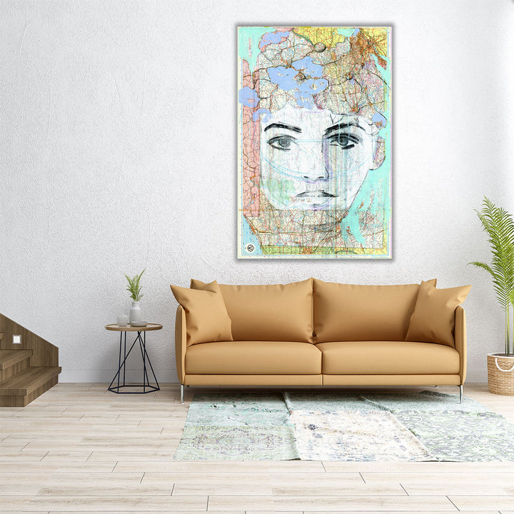 Neutral-toned vintage portrait and flower design