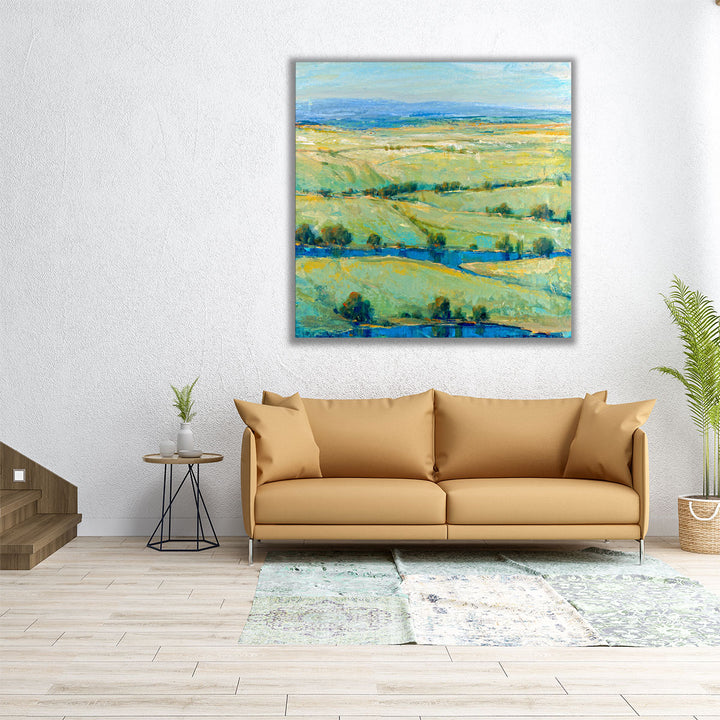 30x30 abstract green country wall art