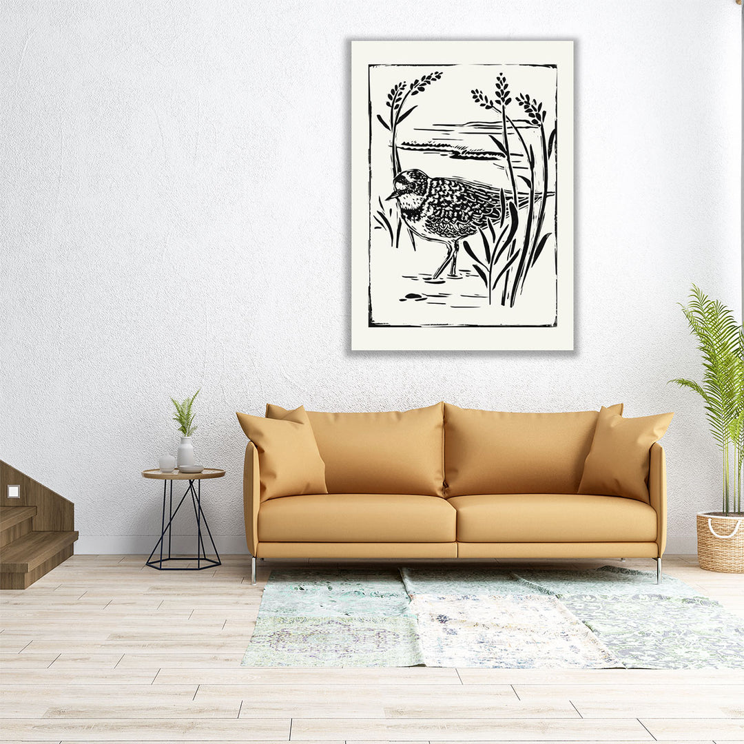 Linocut Style Seabird IV - Canvas Print Wall Art