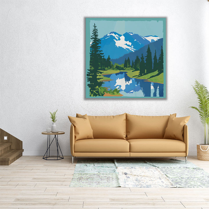 40x40 canvas of mountain landscape with green trees