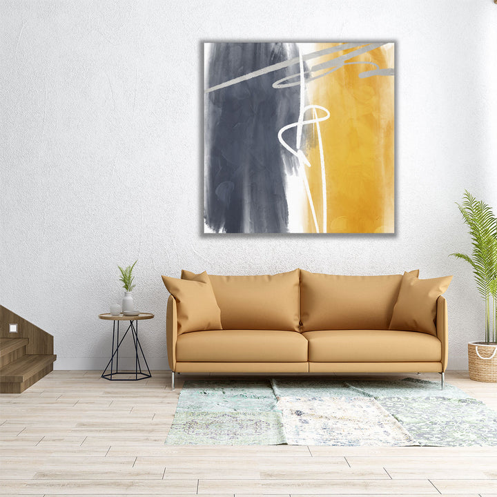 Living room canvas art yellow gray contrast