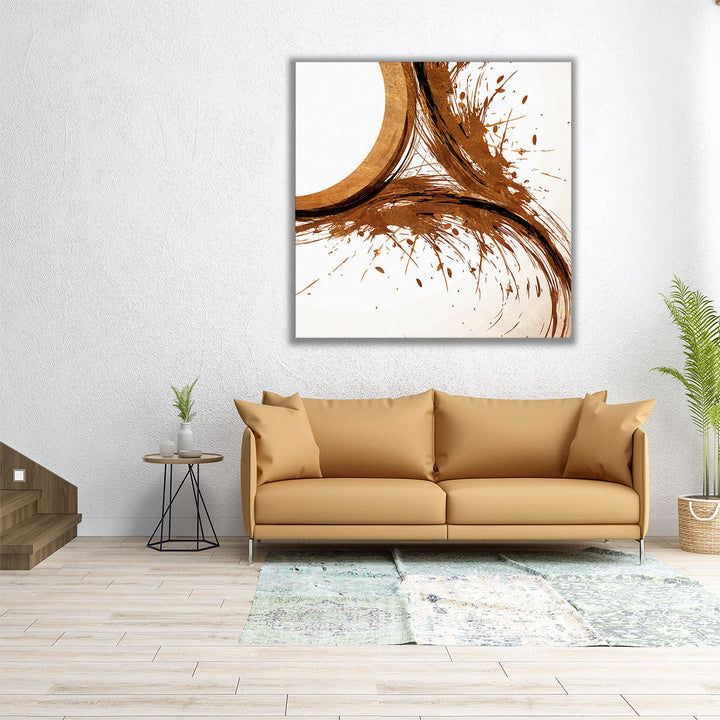 Square canvas with brown abstract composition