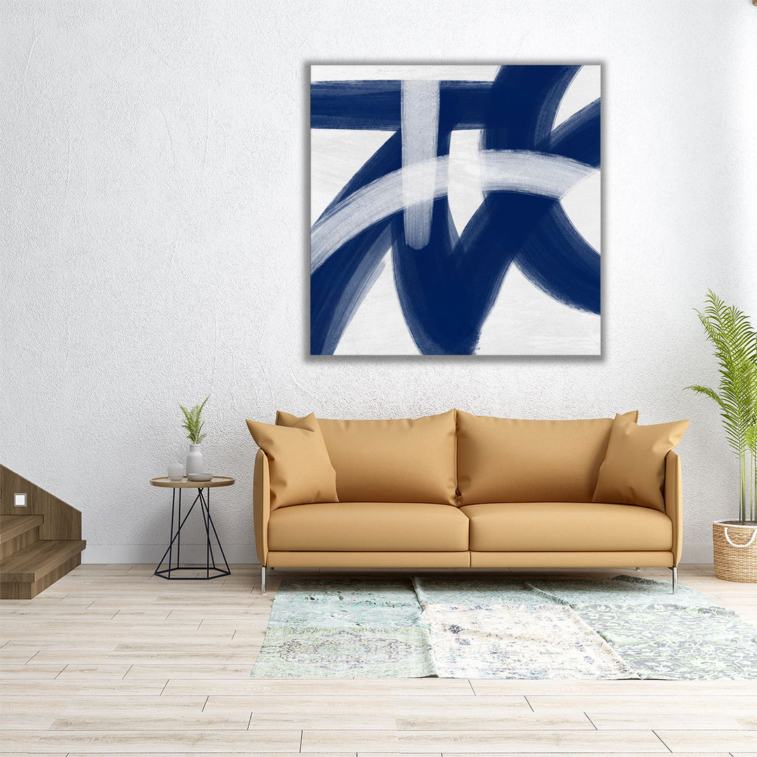 Home office desk indigo framed art