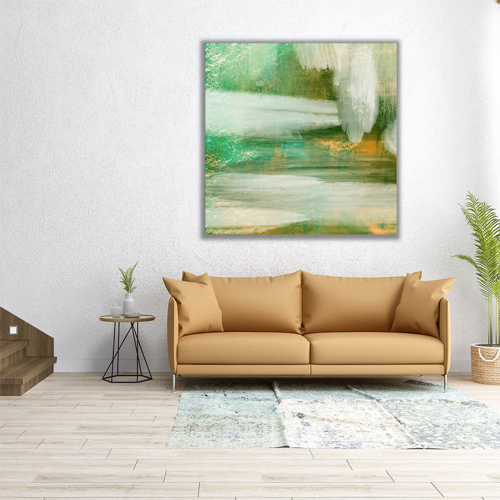 Square minimalist art with green and neutral tones