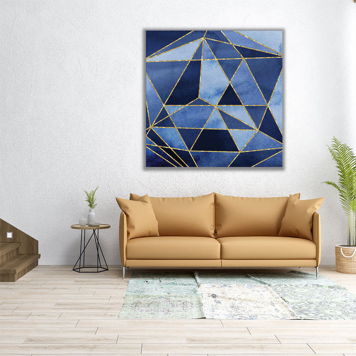 Hallway wall decor with blue tones