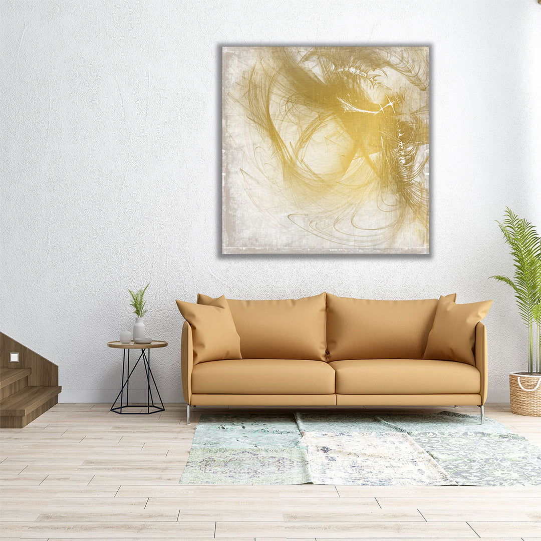 Square abstract art with gold accents