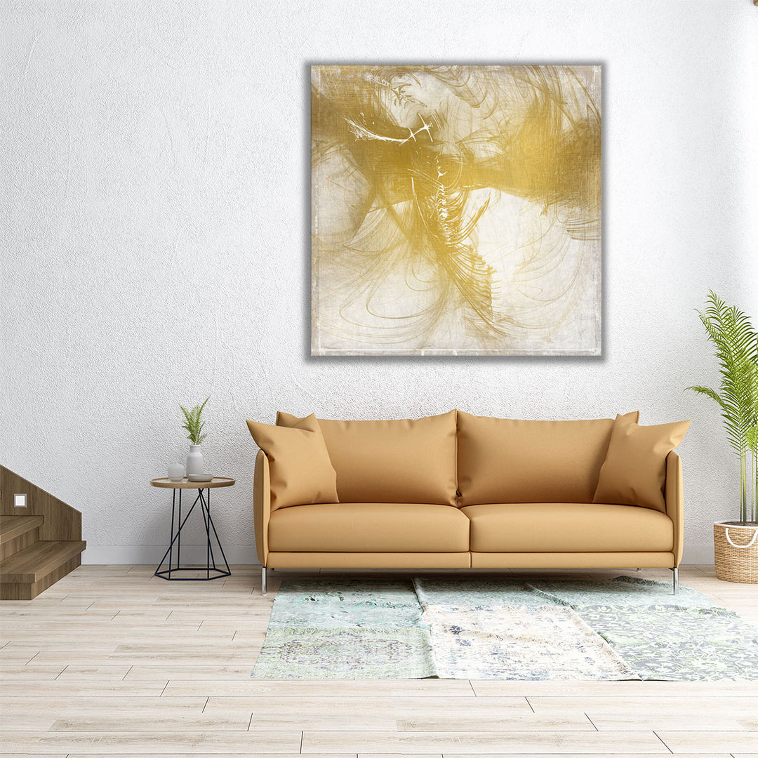 Square abstract painting in gold hues