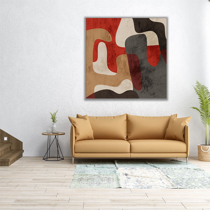 Square art print with grey and red design