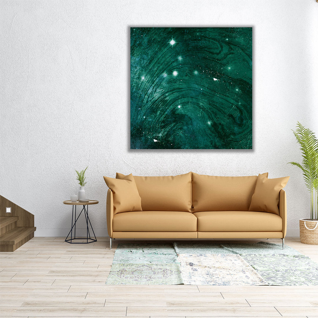 Large living room painting in bold green